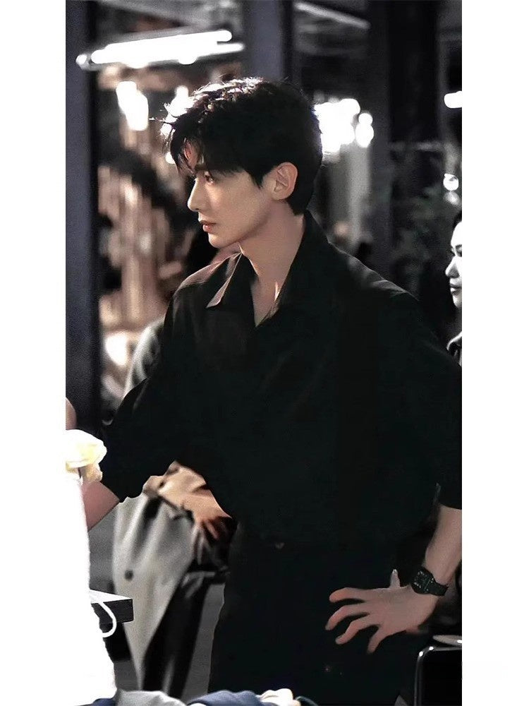 Men's Stylish Long-Sleeve Shirt in Black, White, and Gray