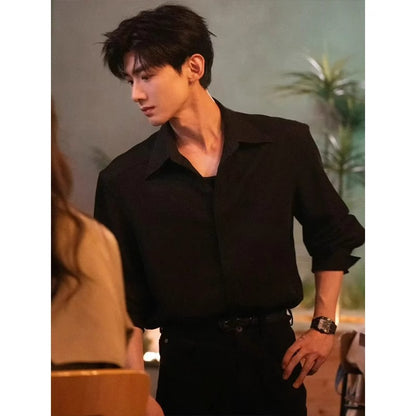Men's Stylish Long-Sleeve Shirt in Black, White, and Gray