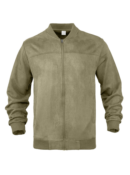 Men's Suede Stand Collar Zipper Jacket