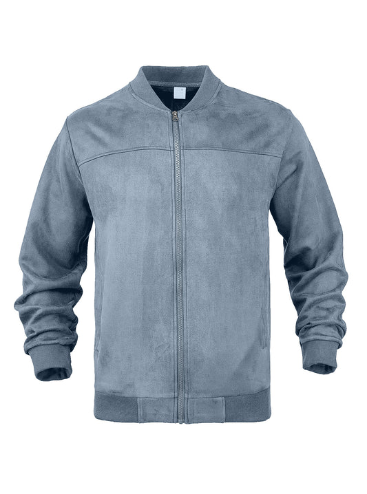 Men's Suede Stand Collar Zipper Jacket