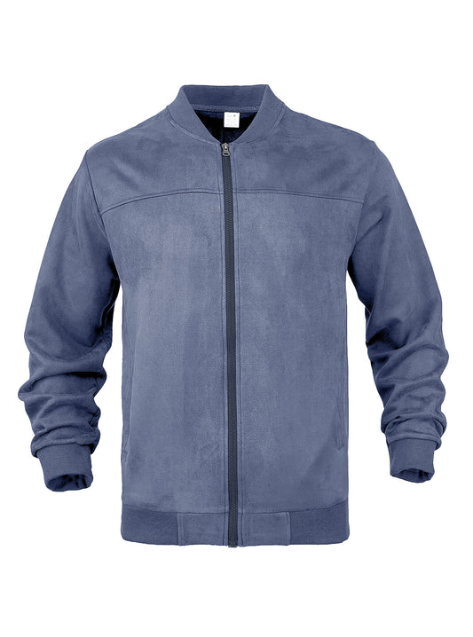 Men's Suede Stand Collar Zipper Jacket