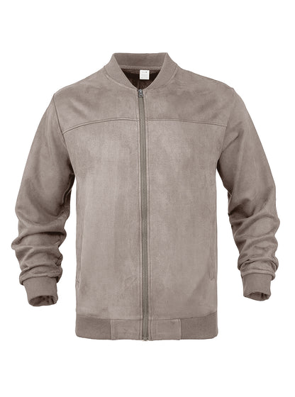 Men's Suede Stand Collar Zipper Jacket