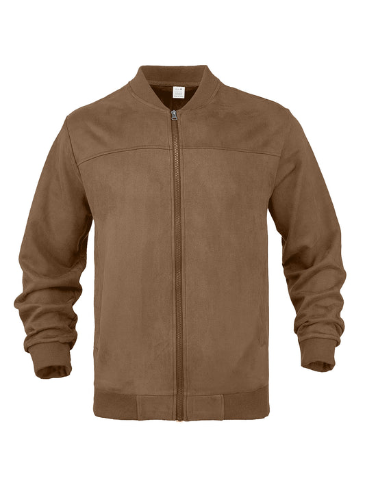 Men's Suede Stand Collar Zipper Jacket