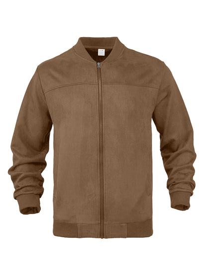 Men's Suede Stand Collar Zipper Jacket