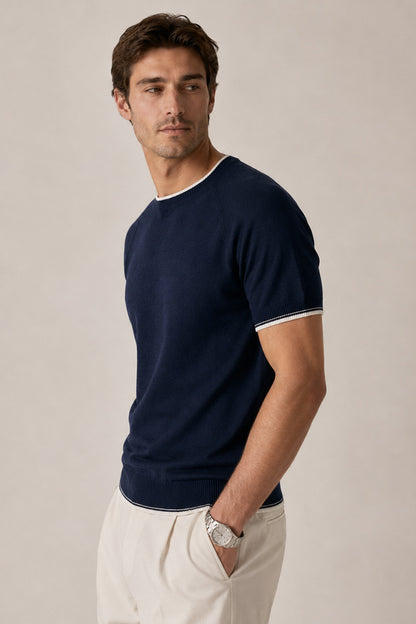 Men's Summer Cotton Linen Blend Short Sleeve Knit T-Shirt