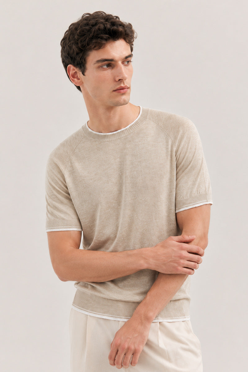 Men's Summer Cotton Linen Blend Short Sleeve Knit T-Shirt