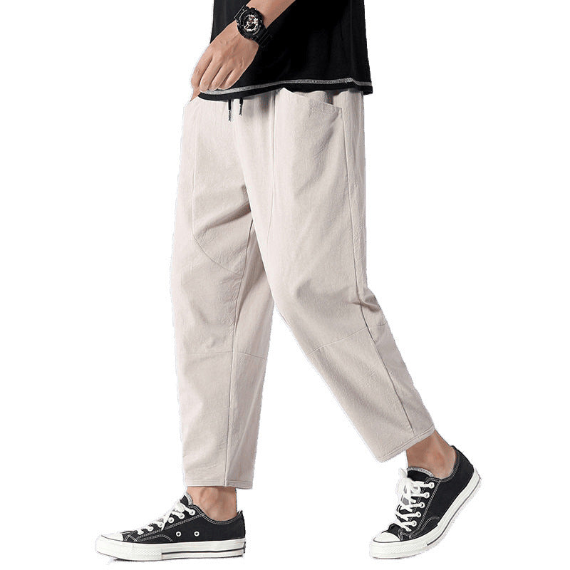 Men's Summer Cotton Linen Casual Cropped Pants