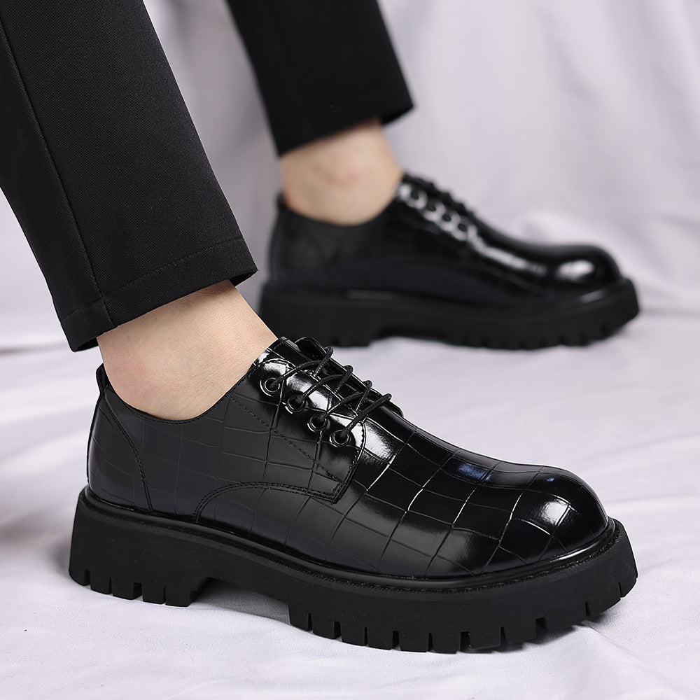 Men's thick-soled high-heeled leather shoes