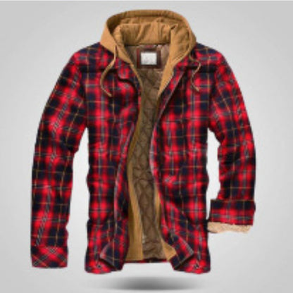 Men's Thickened Plaid Long Sleeve Loose Hooded Jacket