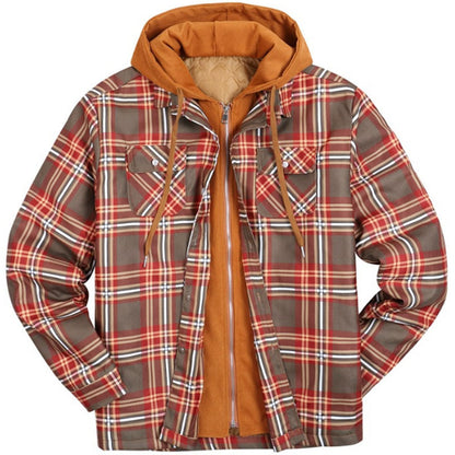 Men's Thickened Plaid Long Sleeve Loose Hooded Jacket