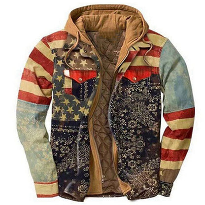 Men's Thickened Plaid Long Sleeve Loose Hooded Jacket