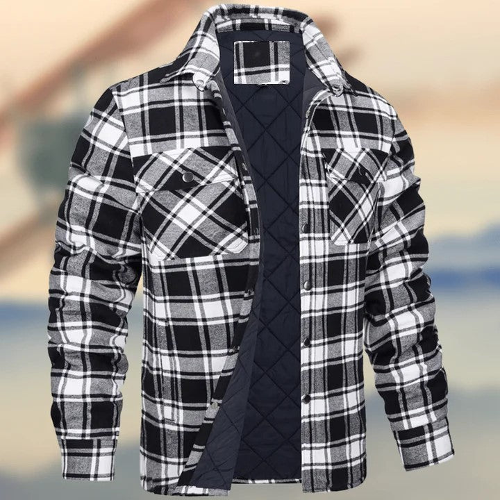 Men's Thickened Plaid Long Sleeve Loose Hooded Jacket