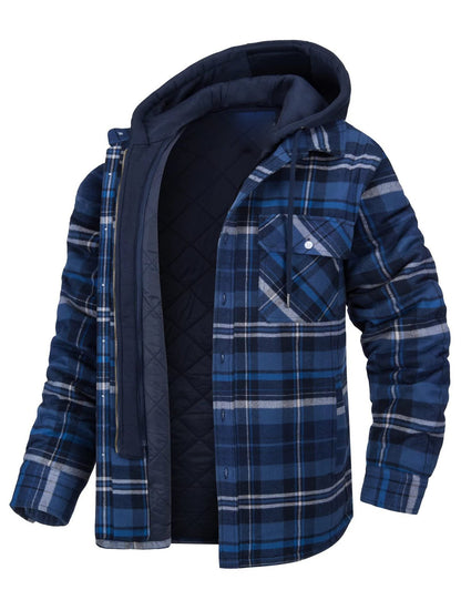 Men's Thickened Plaid Long Sleeve Loose Hooded Jacket