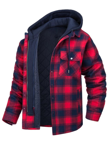 Men's Thickened Plaid Long Sleeve Loose Hooded Jacket