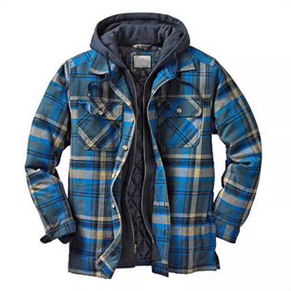 Men's Thickened Plaid Long Sleeve Loose Hooded Jacket