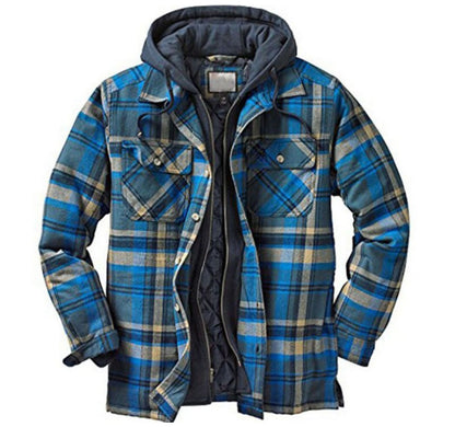 Men's Thickened Plaid Long Sleeve Loose Hooded Jacket