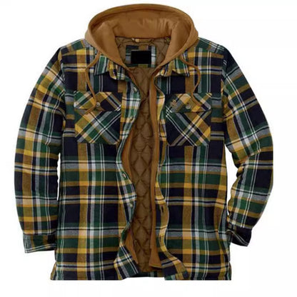 Men's Thickened Plaid Long Sleeve Loose Hooded Jacket