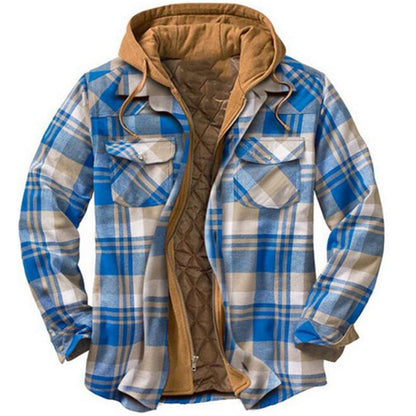 Men's Thickened Plaid Long Sleeve Loose Hooded Jacket
