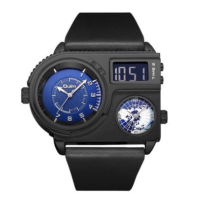 Men's Three-Movement Dual Display Quartz Watch with Luminous Feature