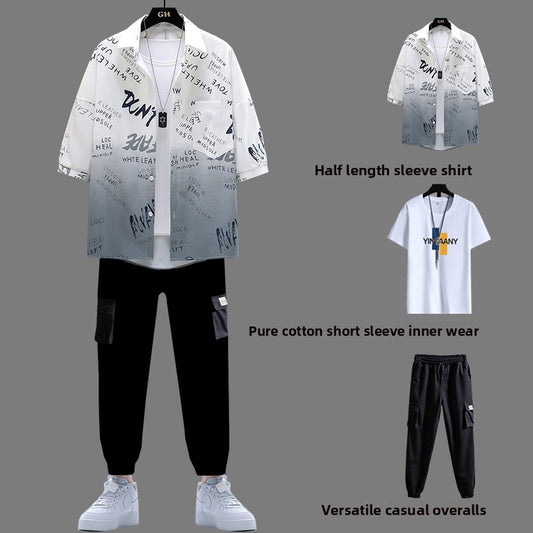 Men's three-piece short-sleeved shirt set