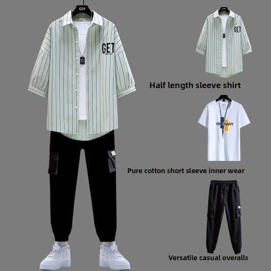 Men's three-piece short-sleeved shirt set