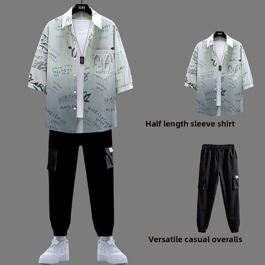 Men's three-piece short-sleeved shirt set