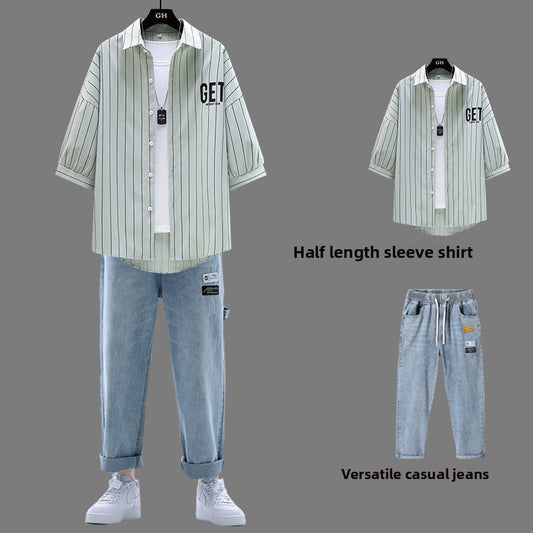 Men's three-piece short-sleeved shirt set