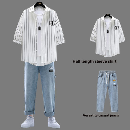 Men's three-piece short-sleeved shirt set