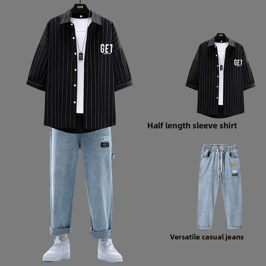 Men's three-piece short-sleeved shirt set