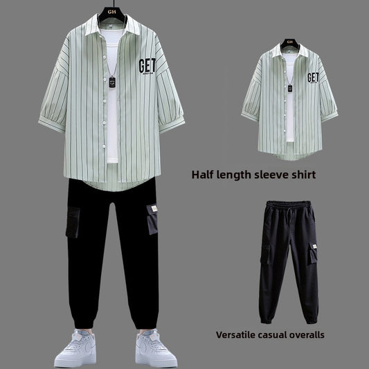 Men's three-piece short-sleeved shirt set
