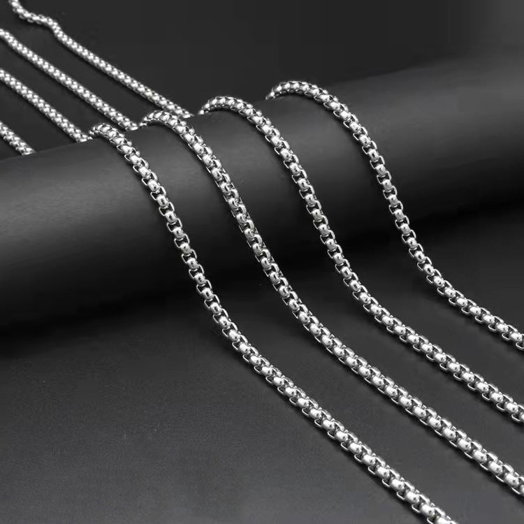 Men’s Titanium Steel Necklace – Square Pearl Chain Hip-Hop Punk Jewelry