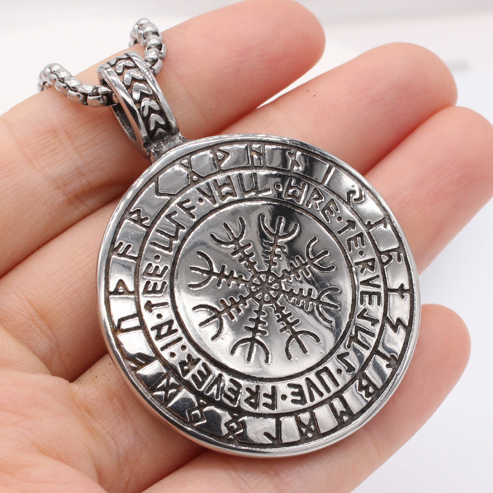 Men's titanium steel round pendant necklace