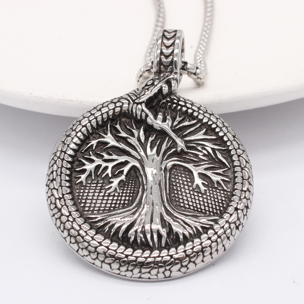 Men's titanium steel round pendant necklace