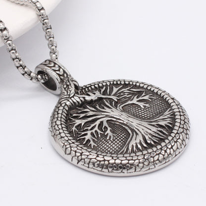 Men's titanium steel round pendant necklace