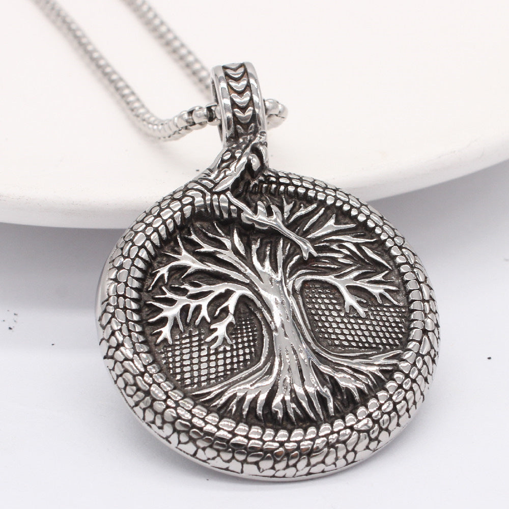 Men's titanium steel round pendant necklace