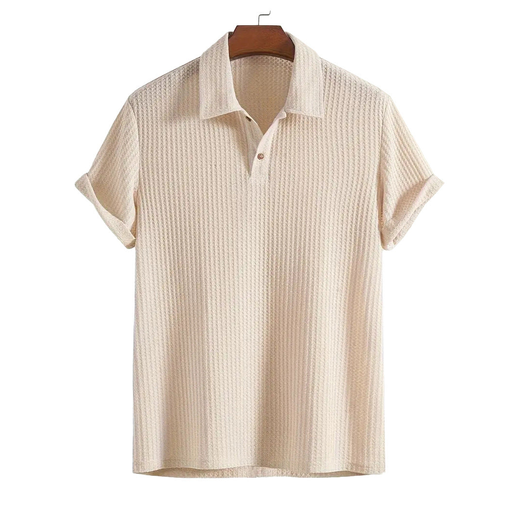 Men's top lapel diamond-patterned knitted polo cedar