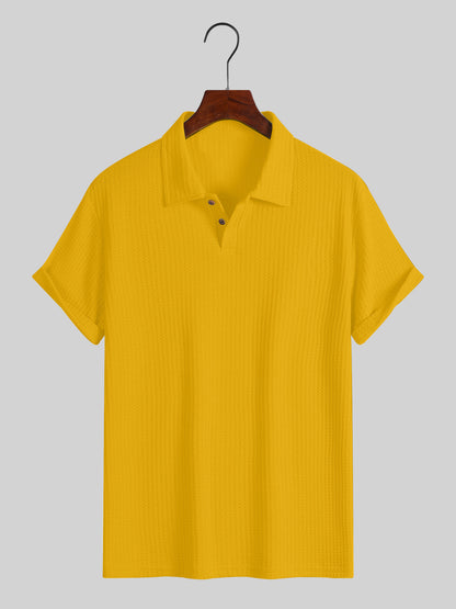 Men's top lapel diamond-patterned knitted polo cedar