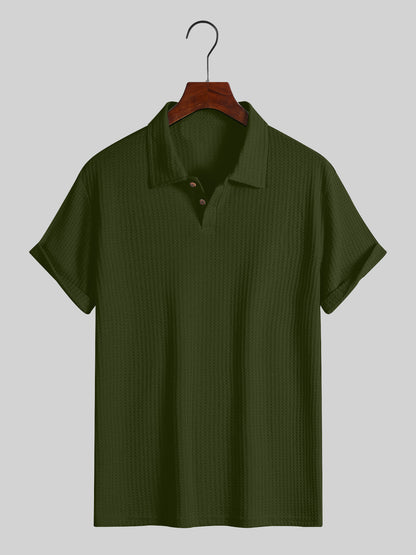 Men's top lapel diamond-patterned knitted polo cedar