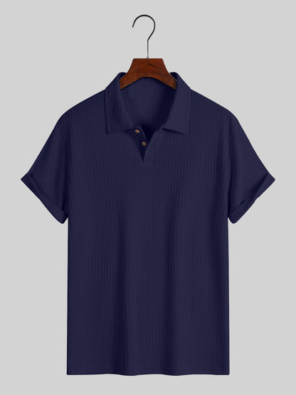 Men's top lapel diamond-patterned knitted polo cedar