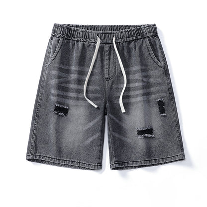 Men's Vintage Blue Denim Shorts with Ripped Details