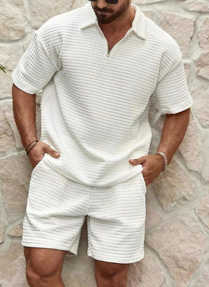 Men's Waffle Knit Polo Shirt and Shorts
