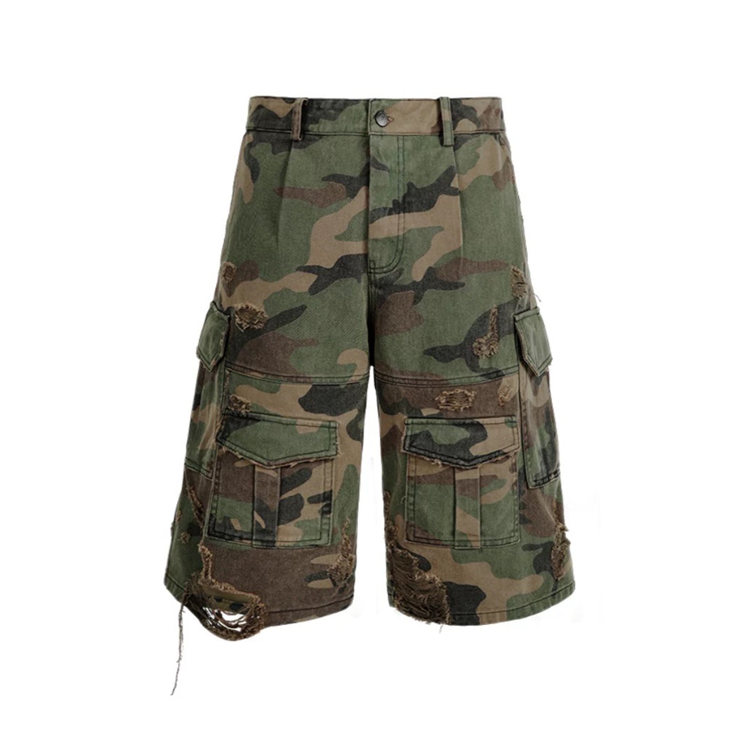 Men's Washed Camouflage Cargo Capri Shorts
