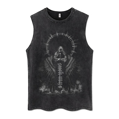 Men's Washed Cotton Sleeveless Shirt