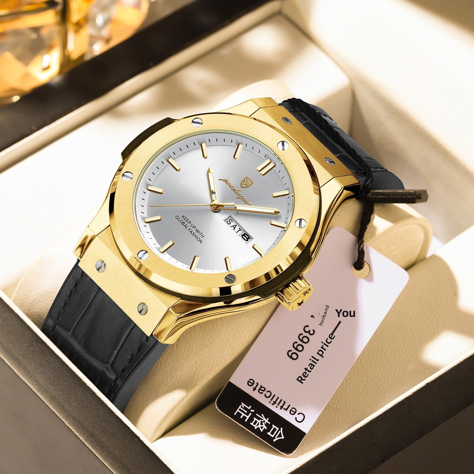 Men's watch - water-resistant, luminous, luxurious
