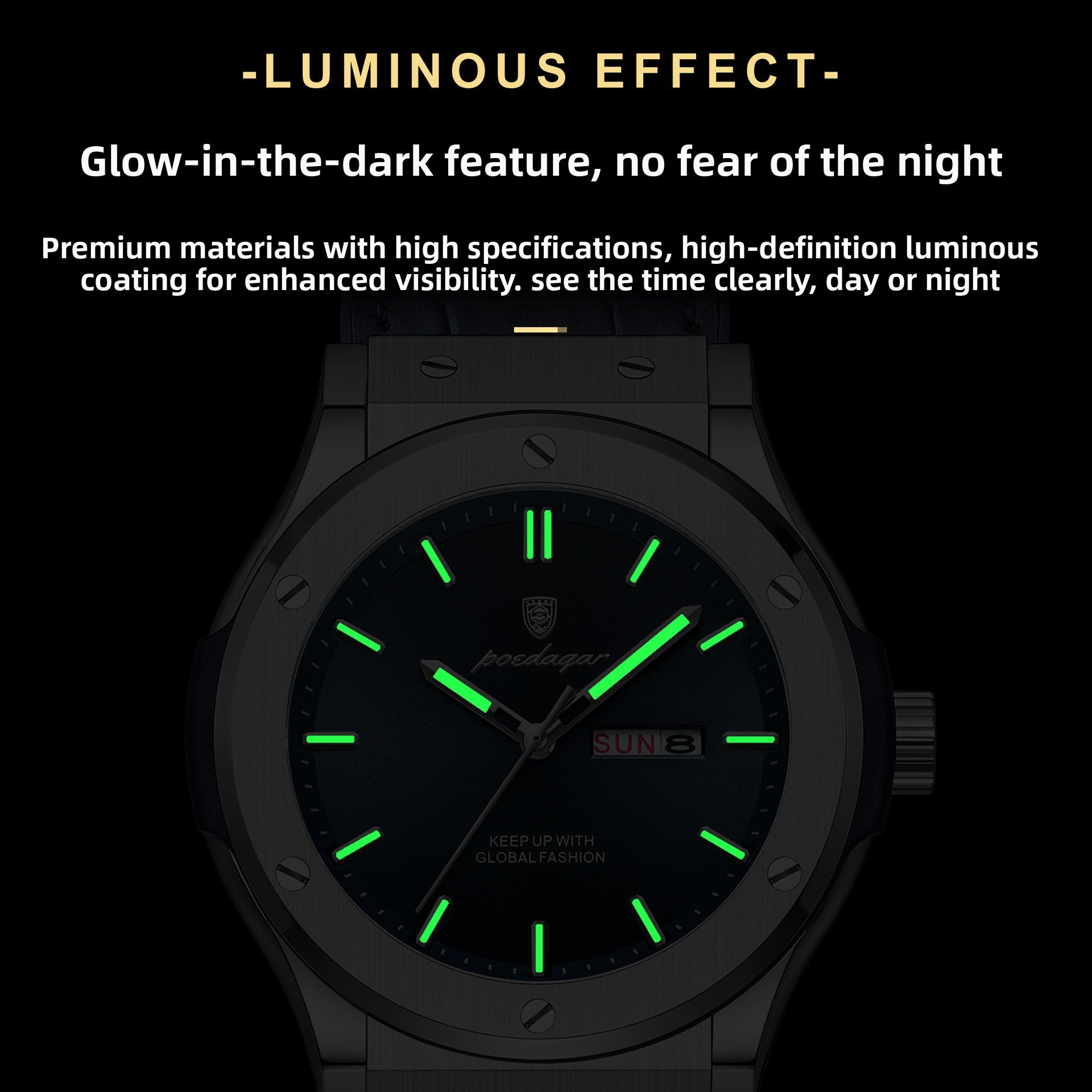 Men's watch - water-resistant, luminous, luxurious