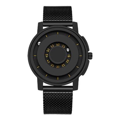Men's watch with steel strap and magnetic levitation function