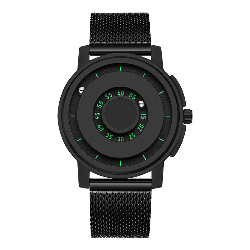Men's watch with steel strap and magnetic levitation function