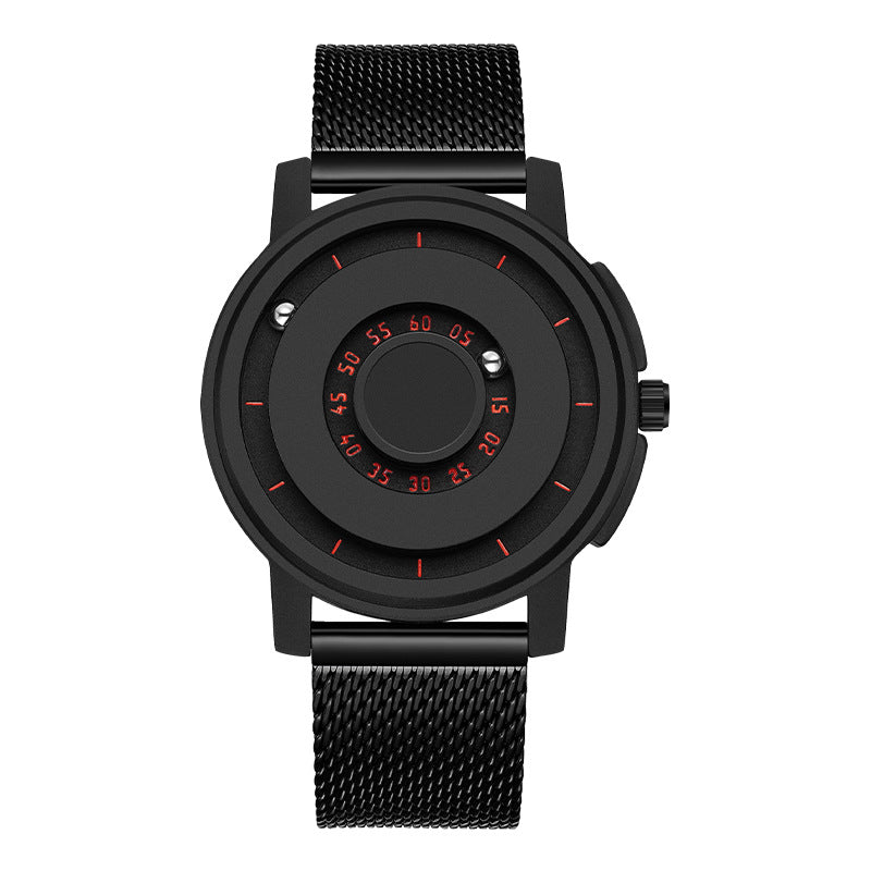 Men's watch with steel strap and magnetic levitation function
