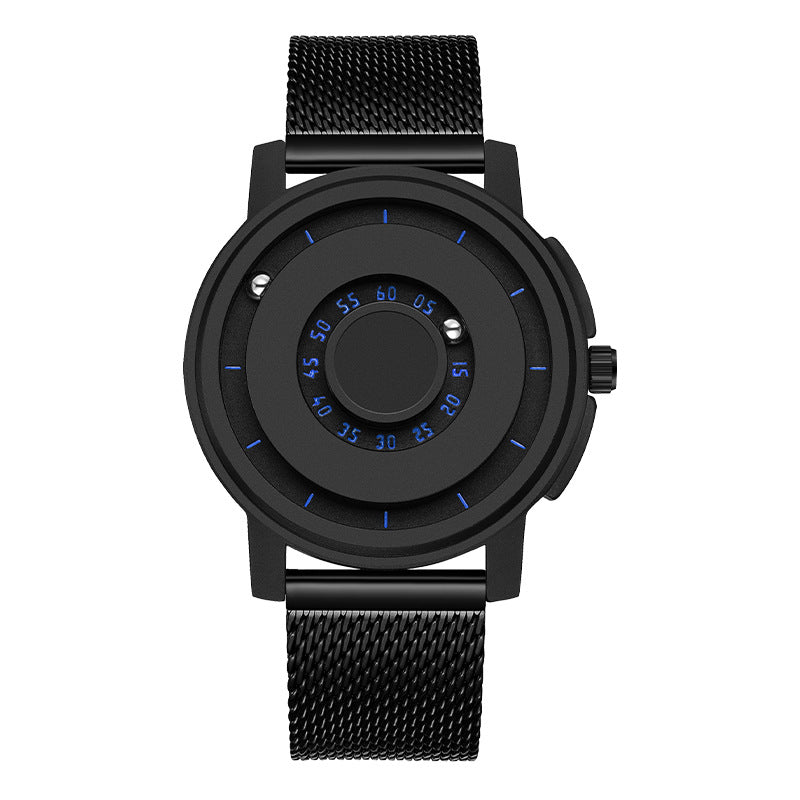 Men's watch with steel strap and magnetic levitation function