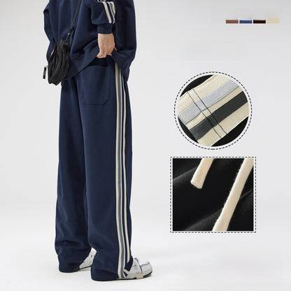 Men's Wide Leg Casual Pants Heavyweight Striped Trousers